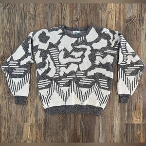 Vtg Uniform Code Knit Sweater Mens No Size Black White Abstract Grandpa Eclectic